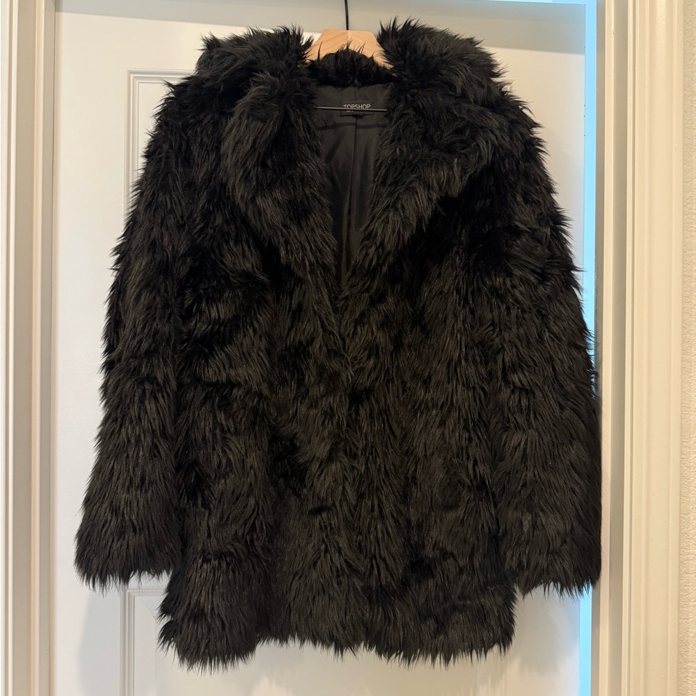 Topshop Black Faux Fur Jacket